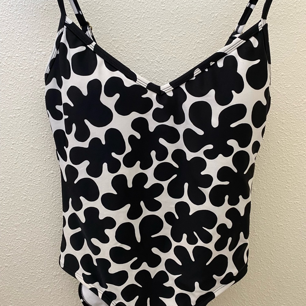 Marimekko white with black flowers swimsuit. Size medium.
